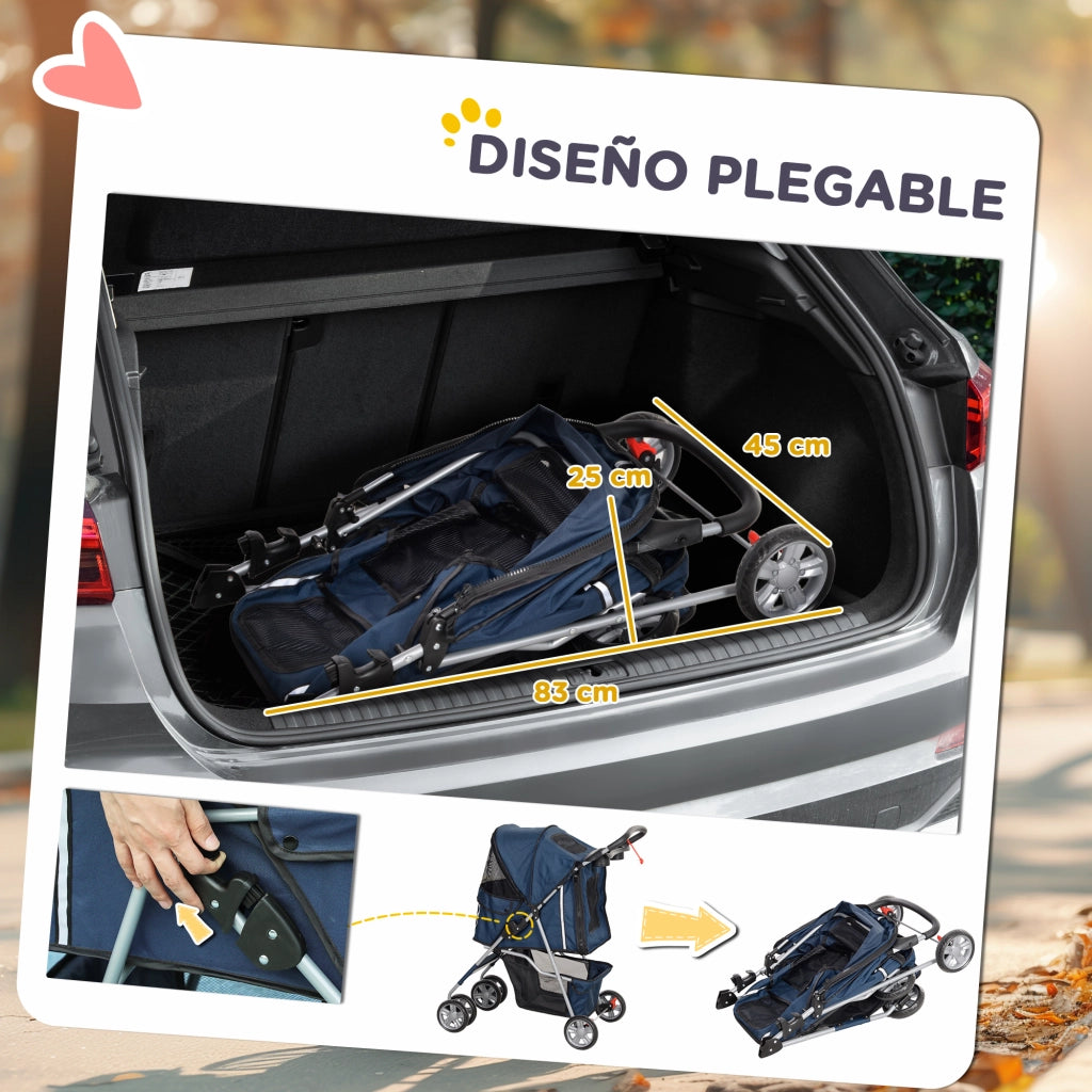 Carrello Portaoggetti per Animali Domestici con Toldo ¨C zephmum ¨C 75x45x97 cm Blu Scuro