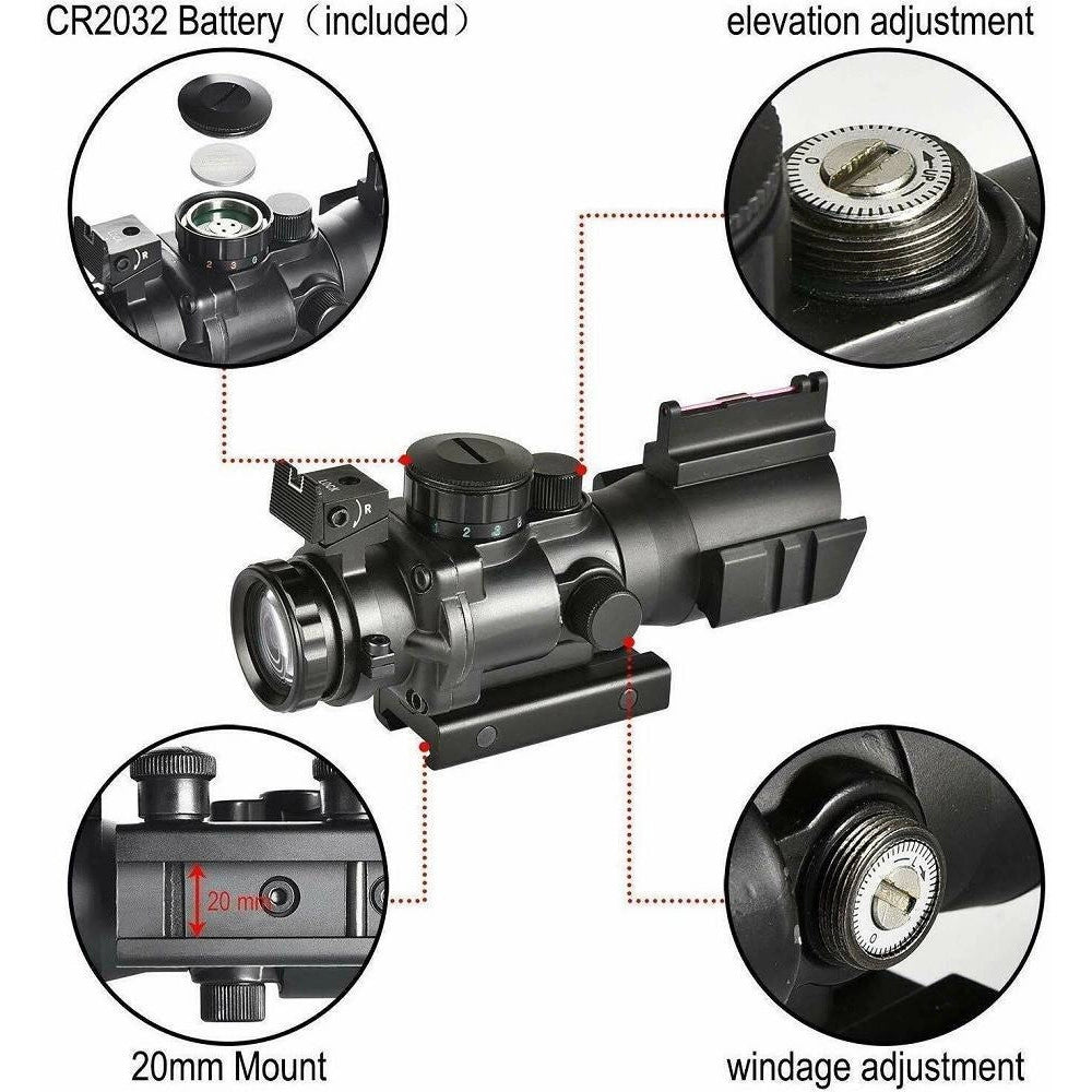 Trade Shop - Mirino Ottico Di Precisione Per Carabina Fucile Con Reticolo Illuminato 4x32 -