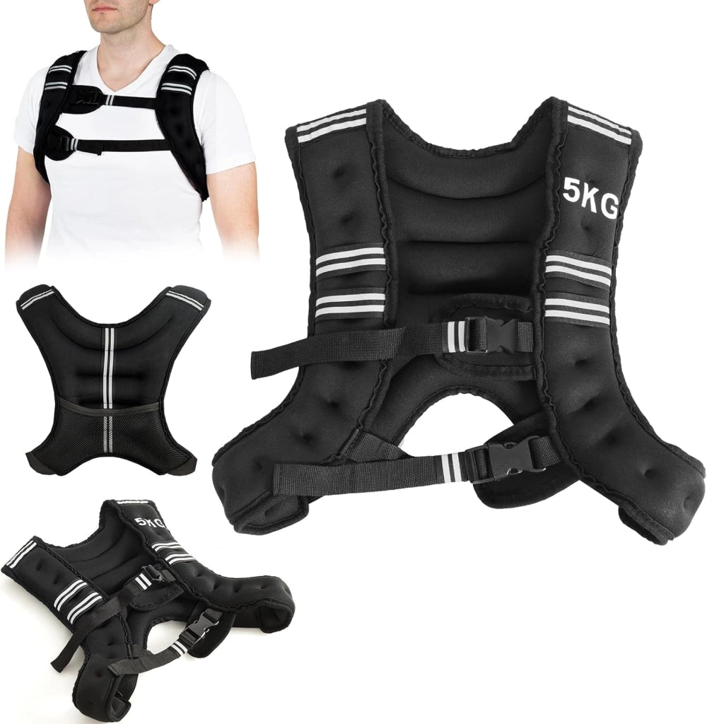 Gilet peso 5/9/15 kg, gilet zavorato in neoprene per allenamenti di peso, gilet da corsa con strisce riflettenti e cinghie regolabili, nero