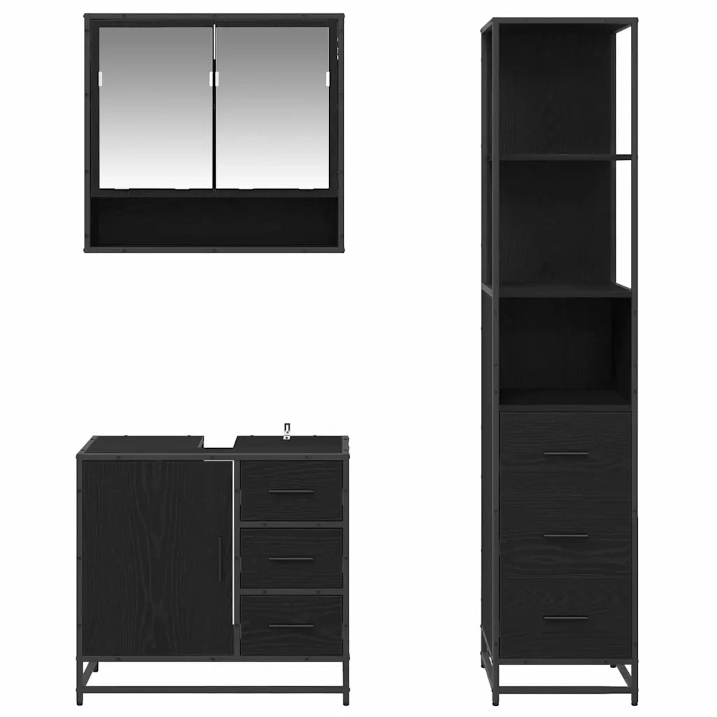 Set di mobili per il bagno 3 pcs Rovere Nero Legno multistrato 3402523