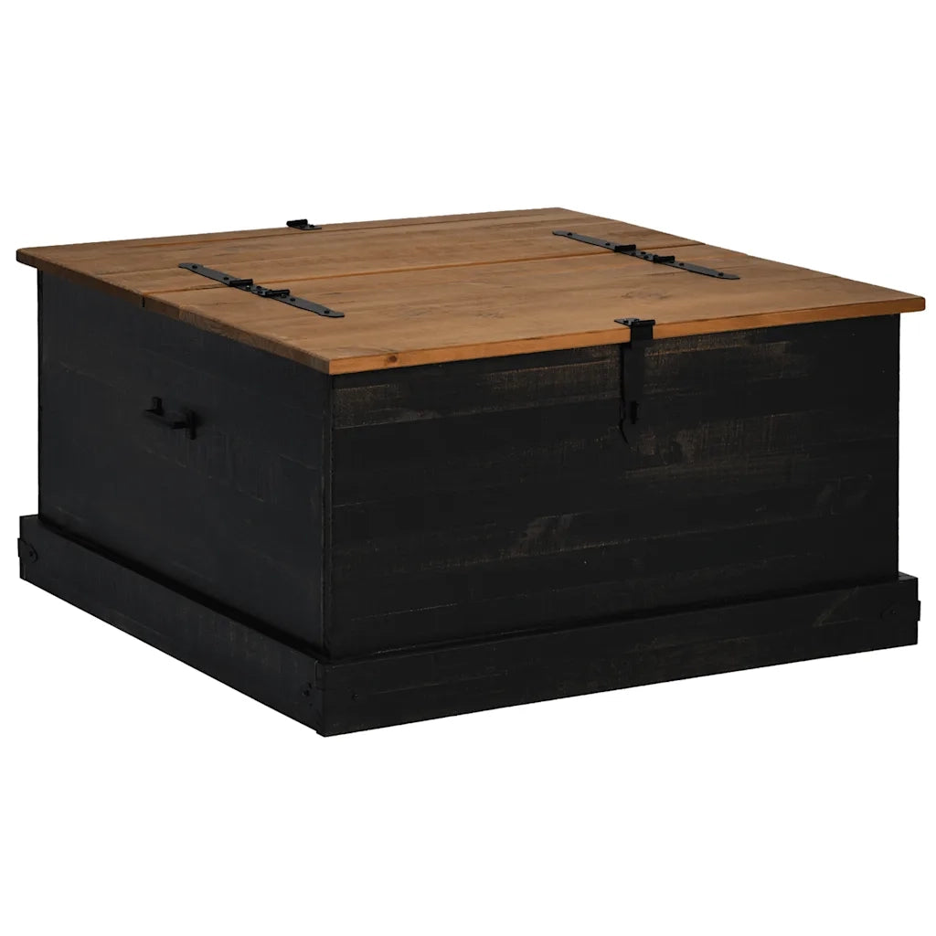 Cassapanca-Baule-Armadietto contenitore HALDEN Nero 91x91x47 cm in Legno Massello di Pino
