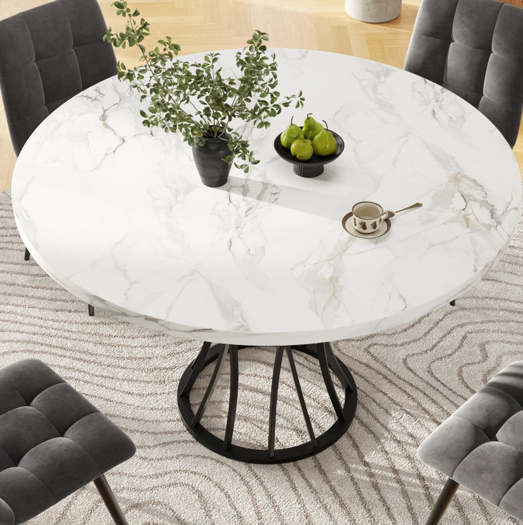Tavolo da pranzo rotondo 80x80x76 cm in MDF e metallo; nero