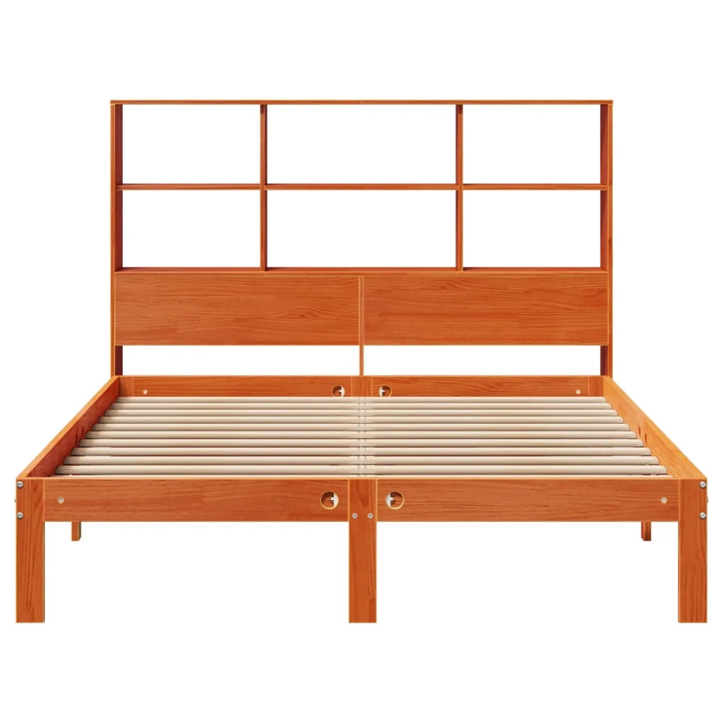 Letto Libreria senza Materasso Marrone Cera 140x190 cm in Pino 3322576