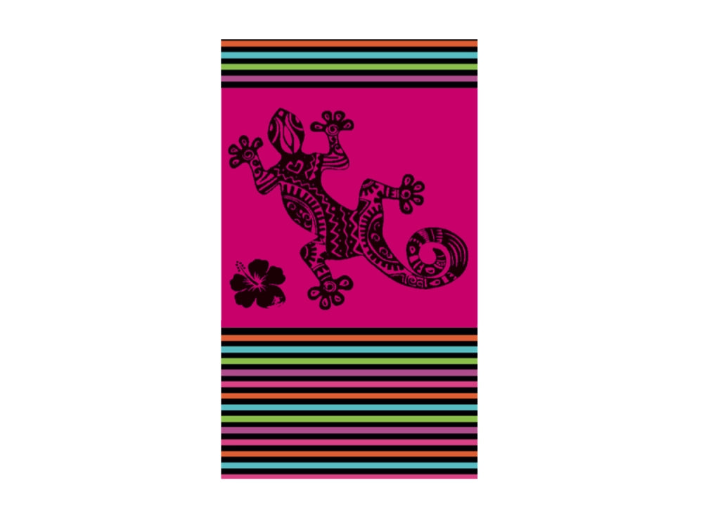Telo Mare Jacquard In Spugna Disegno Geko Multistripe Colore Fucsia
