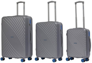 Set 3 Valigie Trolley Rigide in ABS 4 Ruote TSA Ravizzoni Fresh Silver e Blu