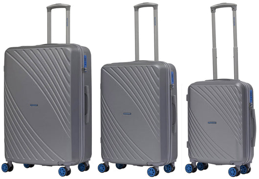 Set 3 Valigie Trolley Rigide in ABS 4 Ruote TSA Ravizzoni Fresh Silver e Blu