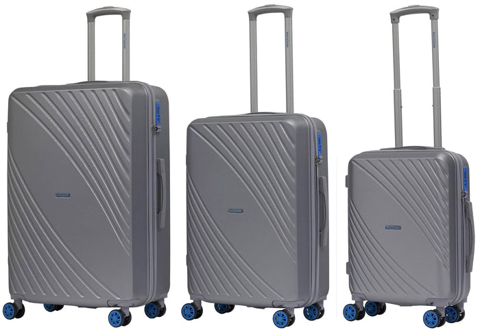 Set 3 Valigie Trolley Rigide in ABS 4 Ruote TSA Ravizzoni Fresh Silver e Blu