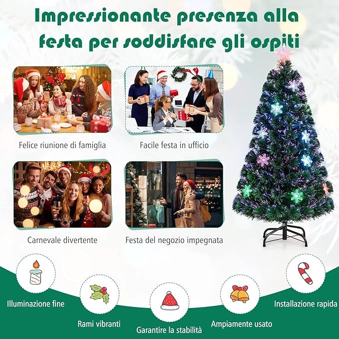 Albero di Natale 120 cm, Albero di Natale Artificiale con Luci LED, Rami Densi, Stelle Luminosi e Fibre Ottiche, Decorazione Natalizia per Casa, Ufficio e Negozio (120 cm)