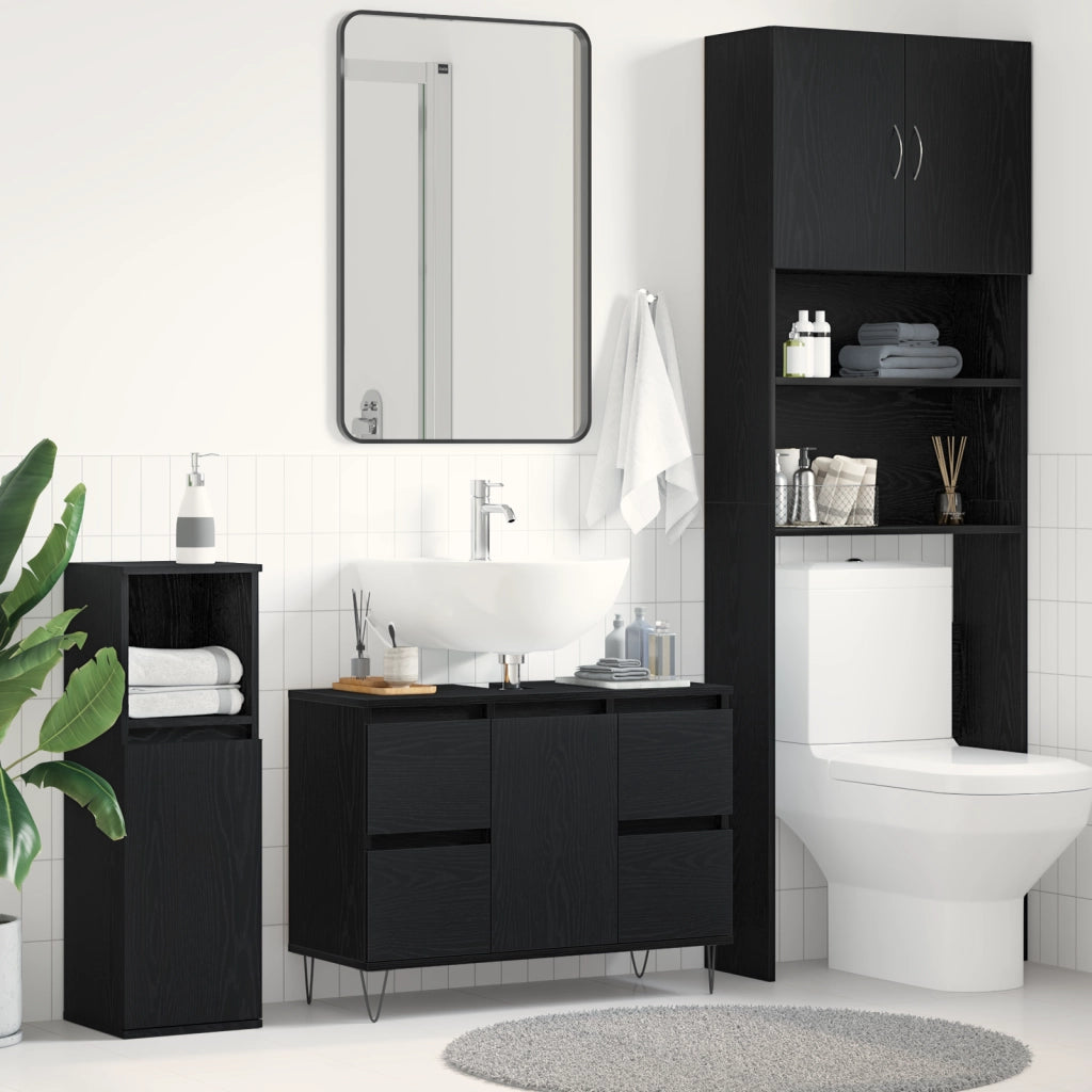 Mobile lavabo da bagno  Nero Rovere 80x33x60 cm Legno ingegnerizzato