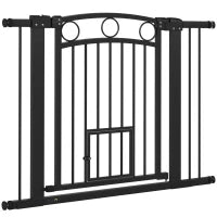 Cancelletto per animali, larghezza regolabile 76-104 cm, con porta per gatti, Nero