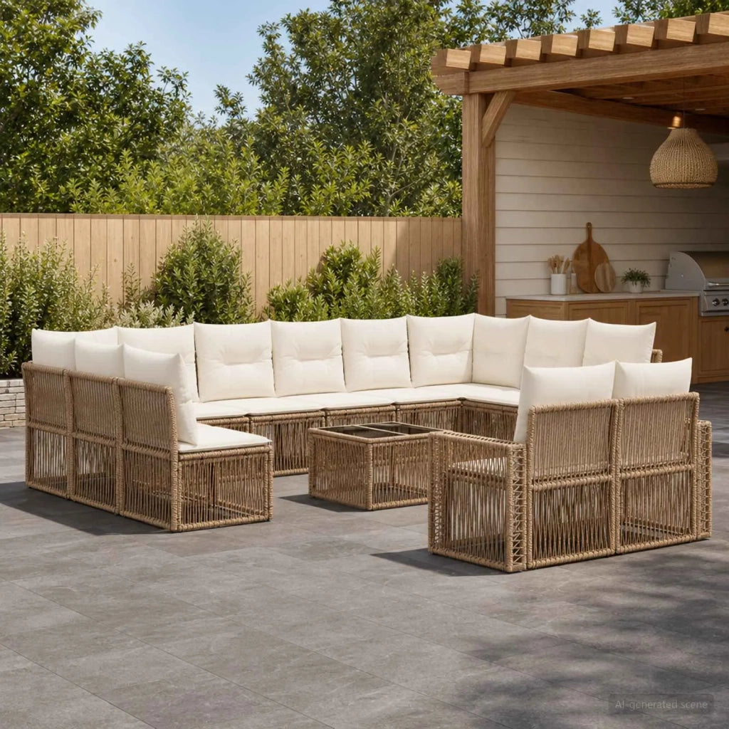 Set Divano da Giardino 13 pz Beige e Bianco Crema polyrattan 3435273