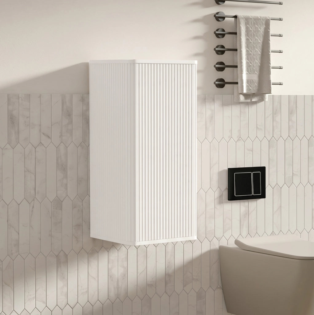 Armadietto da parete per bagno 36x29x75 cm bianco, con scanalature e push-to-open