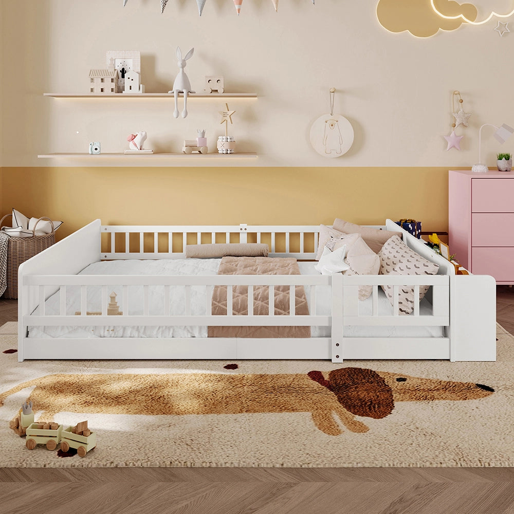Letto bambino-Xylo-90x200 cm-legno, contenitore aperto, ripiani, struttura apribile, bianco