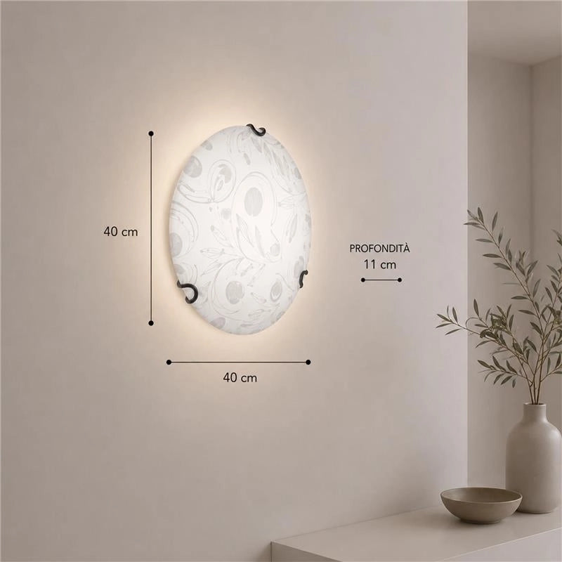 PLAFONIERA CLARA 2XE27 GANCI CROMO VETRO LASTRA BIANCO DECORATO GARDEN Ø40-P.11 CM