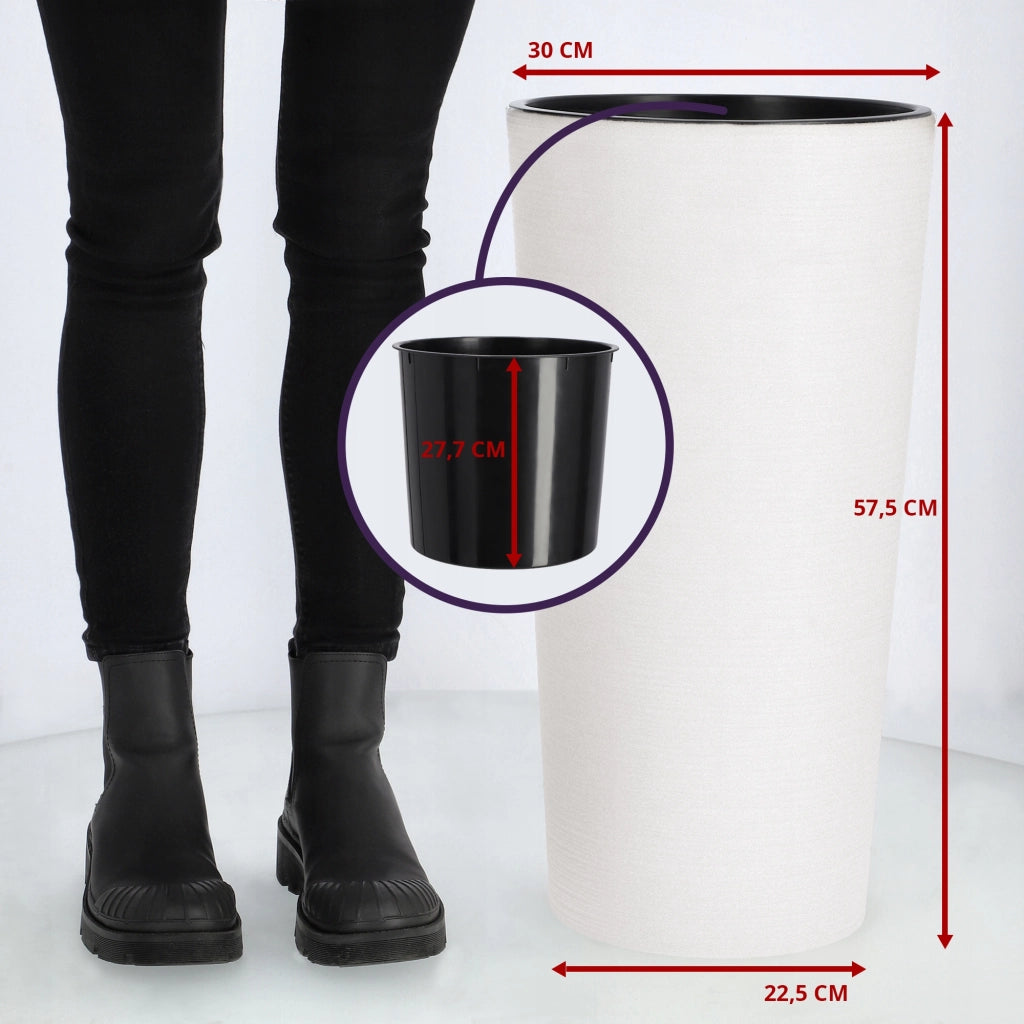 Vaso da fiori KADAX, coprivaso alto 57 cm con inserto, per soggiorno, bianco.