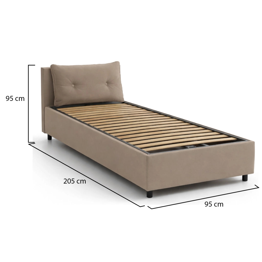 Ildegarda, Letto Singolo Contenitore Made in Italy, Grigio Tortora