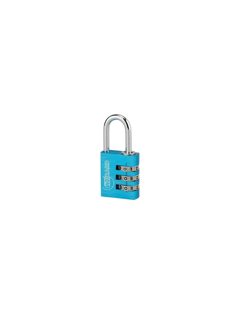 Lucchetto Maxium Code combinazione 3 cifre, 30mm, Blu, arco acciaio nichelato, corpo alluminio colorato - THIRARD