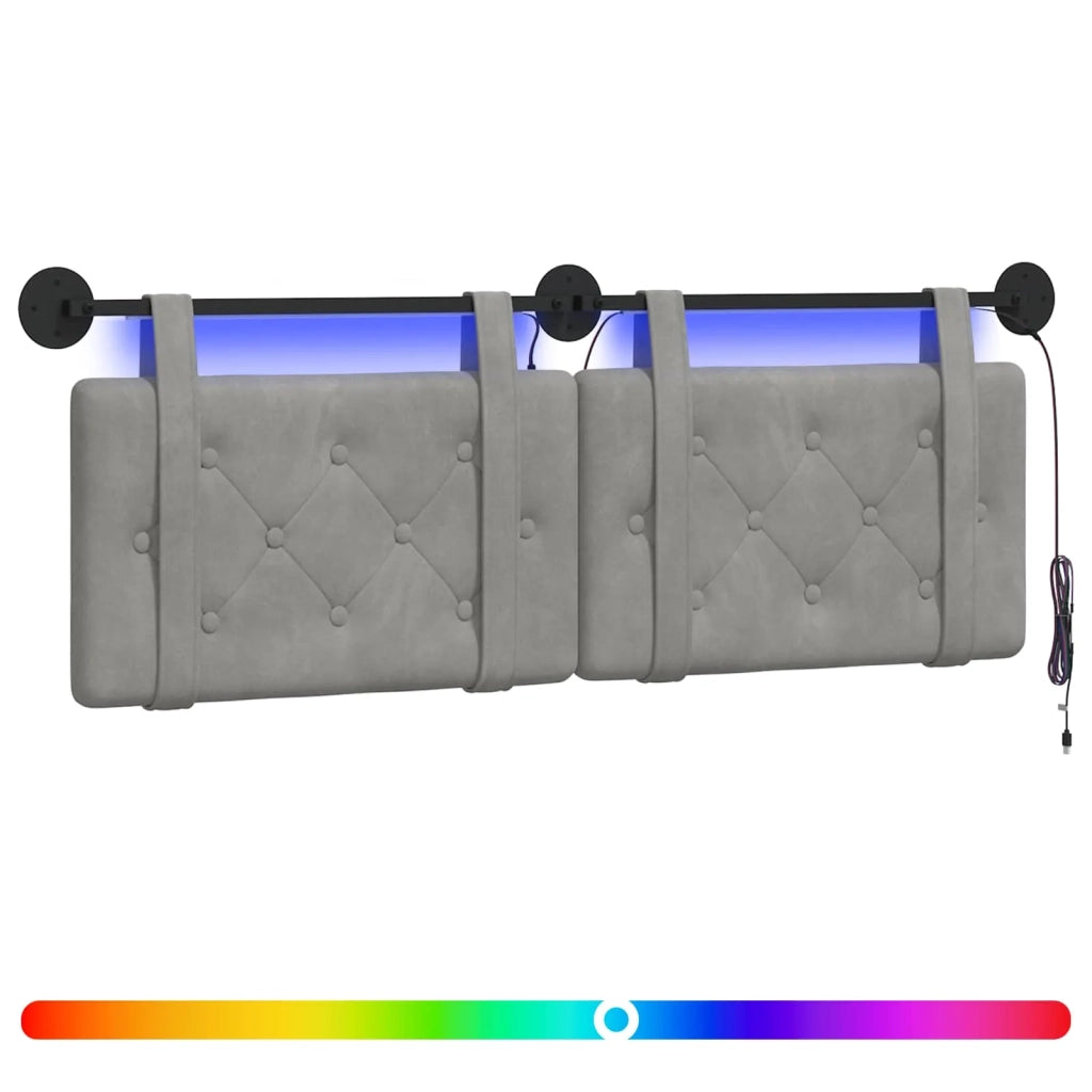 Testiera sospesa Con luce LED Grigio Chiaro Velluto 3424137