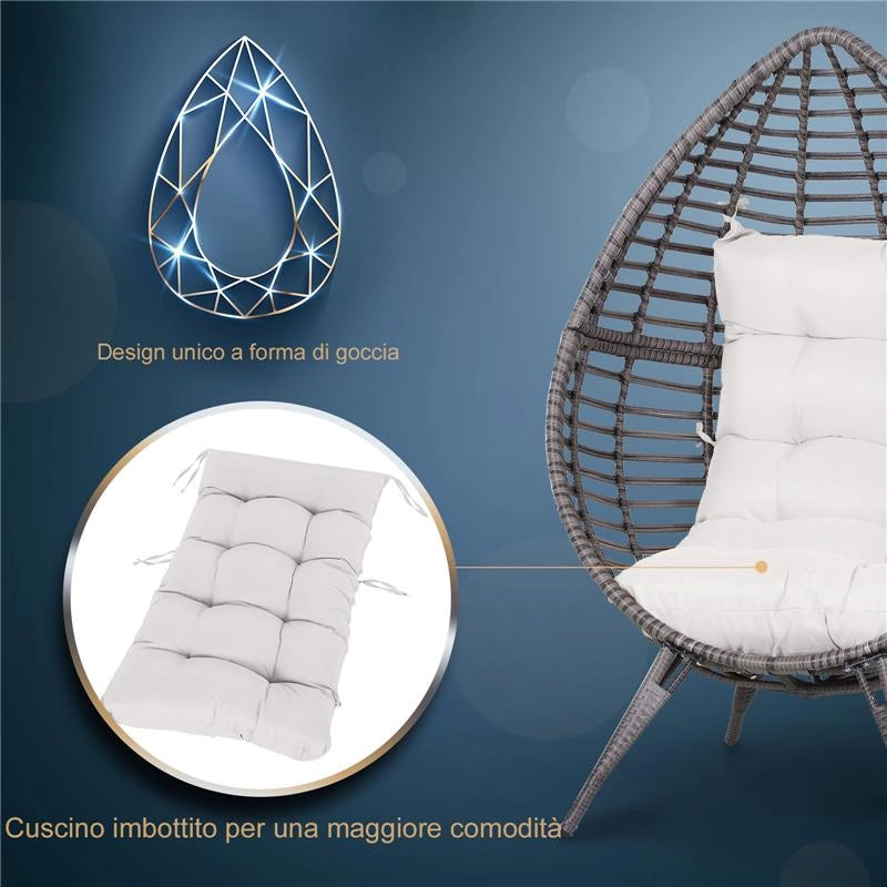 POLTRONA IN PE RATTAN GRIGIO CON MORBIDO CUSCINO BEIGE PER ESTERNI E INTERNI