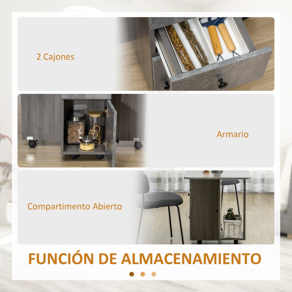 Tavolo da pranzo pieghevole con 2 cassetti e ruote ¨C Minimal ¨C Grigio 120x60x76,5 cm