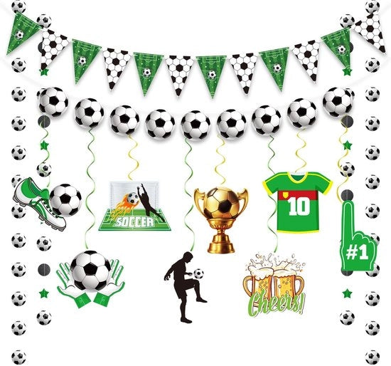 Set di decorazioni per festa di calcio - Set di decorazioni per festa - Decorazioni per festa - Sling da calcio - Bandierine - Figurine di calcio divertenti - Set completo