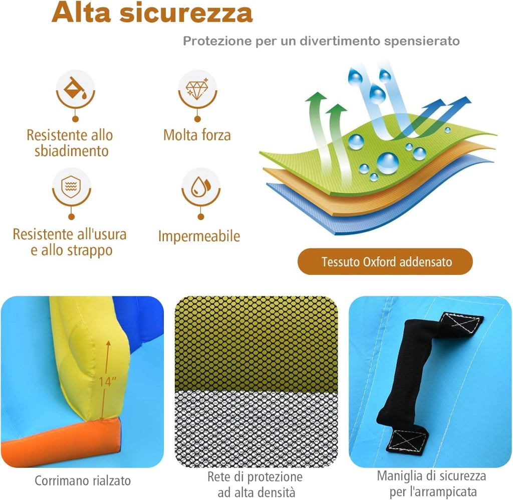 Castello Gonfiabile Per Bambini, Con Scivoli, Muro da Arrampicata e Piscina, Per 3 Bambini 3-10 Anni, Con Borsa di Trasporto e Kit Riparazione (Senza soffiatore)