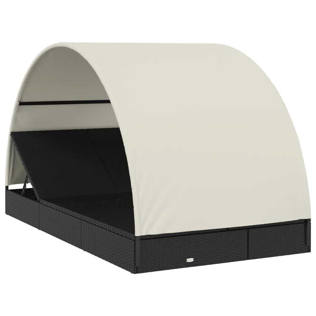 Sdraio da giardino | Lettino Doppio Tetto Rotondo Nero 211x112x140 cm in Polyrattan