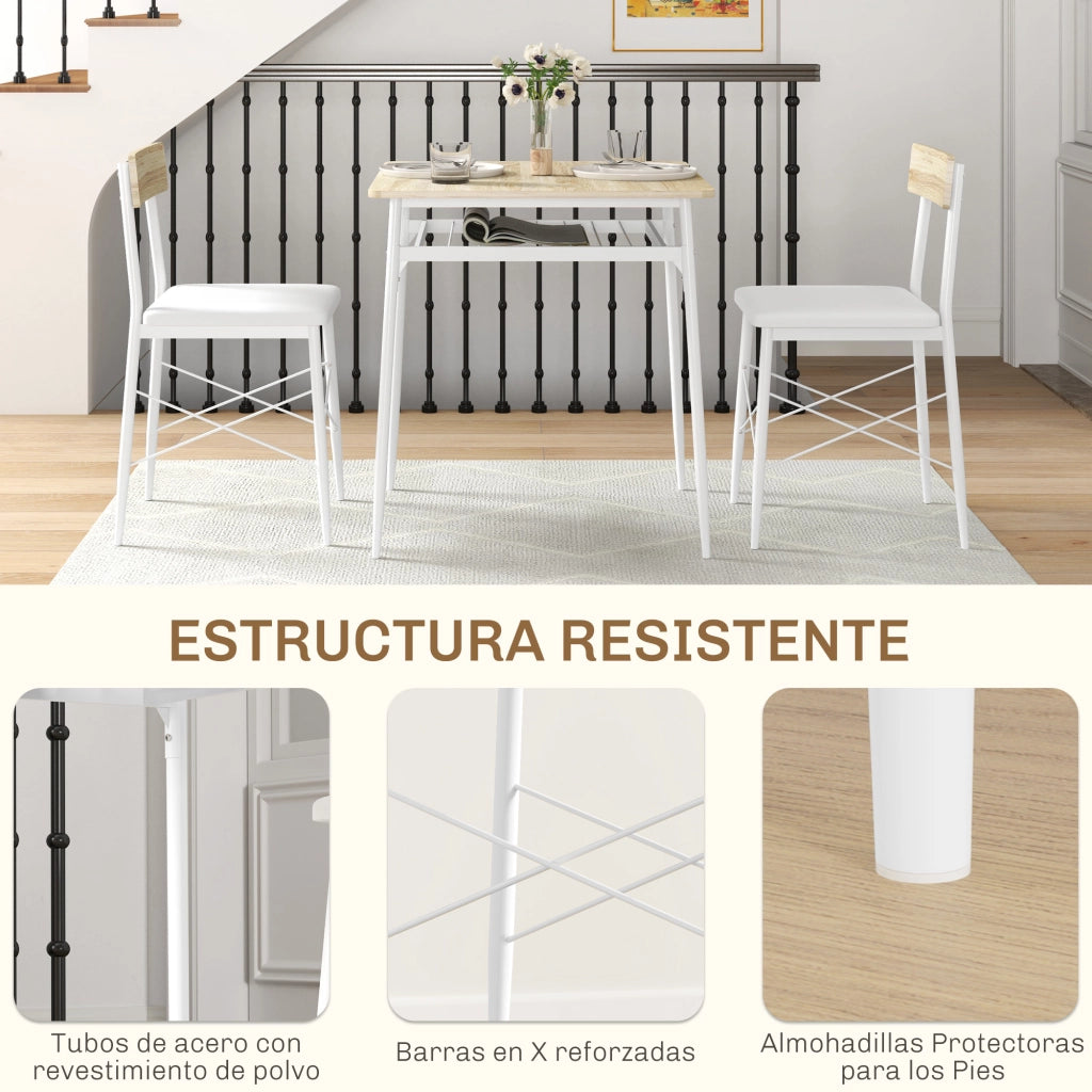 Tavolo da pranzo allungabile con sedie ¨C zephmum ¨C bianco, acciaio e rovere