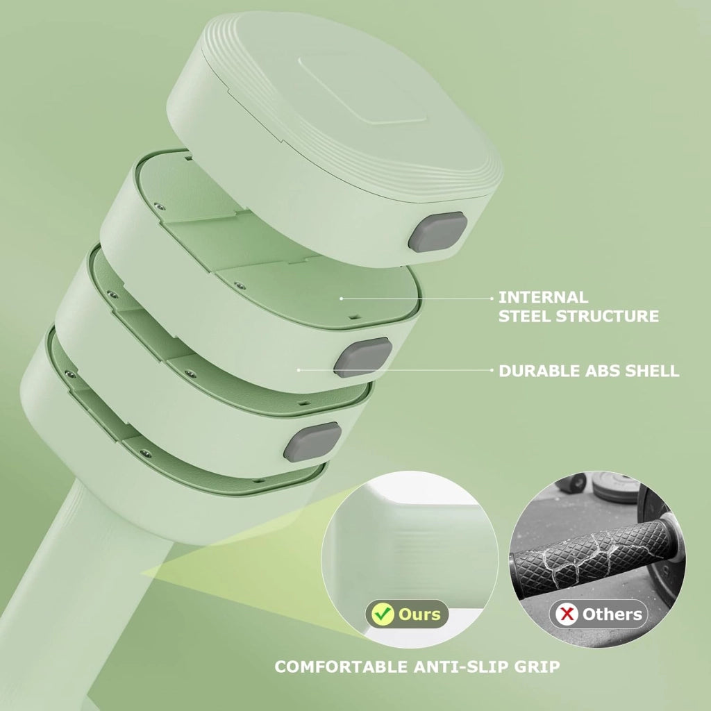 Set di 2 manubri regolabili 2 in 1, per donne e uomini, 4 livelli di peso con adattatore kettlebell, set di manubri per casa (Verde)