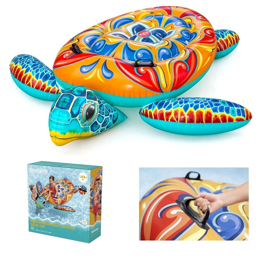 Trade Shop - Cavalcabile Gonfiabile Piscina Tartaruga Mediterranea Design Maioliche Con Maniglie 41523 -