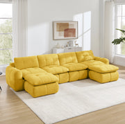 Divano modulare senza telaio in ciniglia; 334 x 160 x 68 cm; giallo