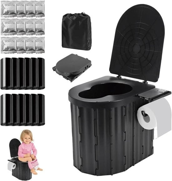 Toilet da campeggio extra grande pieghevole 365 cm alto con contenitore per carta e supporto per telefono