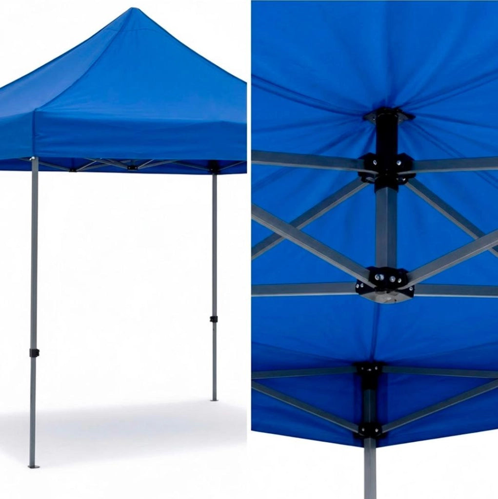 Gazebo Professionale In Acciaio Richiudibile Automatico Con Telo Oxford 1200D PVC Impermeabile E Anti UV Struttura A Fisarmonica Completo Di Sacche Zavorra E Borsa Trasporto Per Sagre Feste Eventi 3x3 M Blu