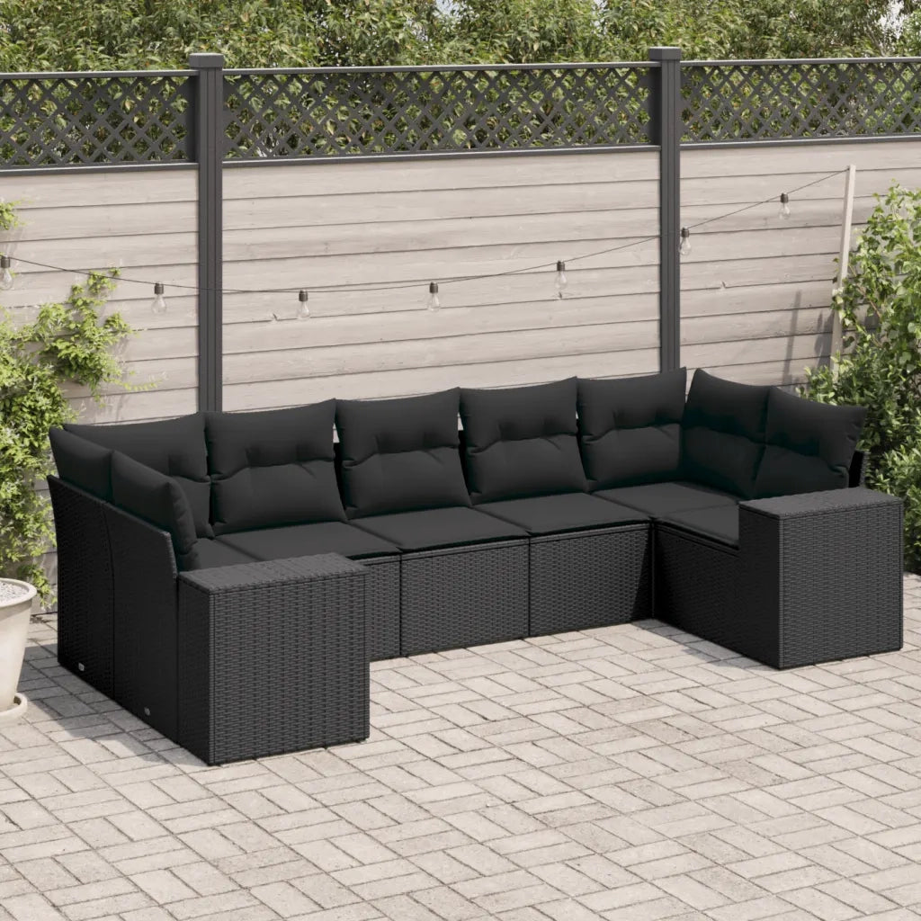Set Divani da Giardino con Cuscini 7pz Nero Polyrattan 3222984