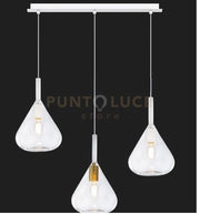 SOSPENSIONE BIANCO 3 LUCI RETTANGOLARE VETRI TRASPARENTE 1177BI-S3 R-TR