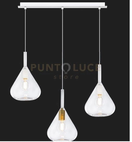 SOSPENSIONE BIANCO 3 LUCI RETTANGOLARE VETRI TRASPARENTE 1177BI-S3 R-TR