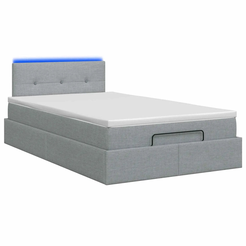 Letto Ottomano con Materasso e LED Grigio Chiaro 120 x 190 cm 3458055
