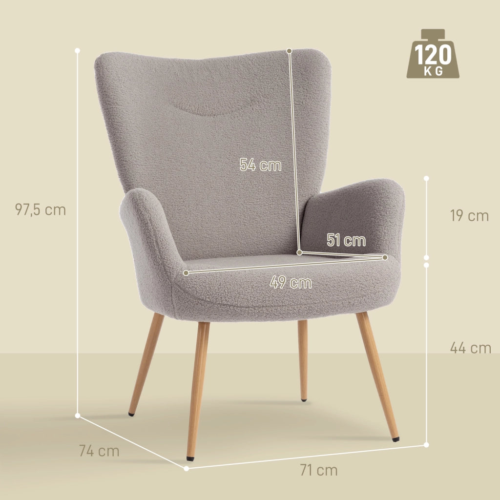 Poltrona imbottita in tessuto boucl¨¨ con schienale alto e braccioli ¨C Zephmum ¨C Grigio 71x74x97,5cm