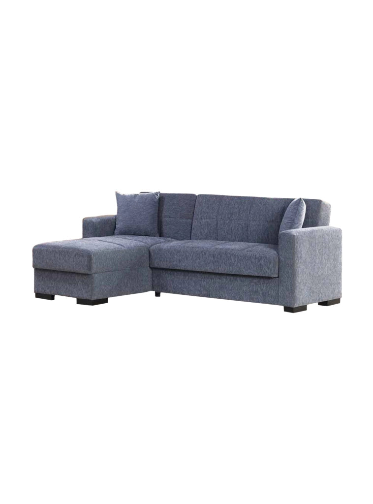 Divano letto Armadillo, Divano letto ad angolo con penisola reversibile, SofÒ  contenitore da soggiorno con chaislongue e 2 cuscini, Cm 230x150h81, Grigio