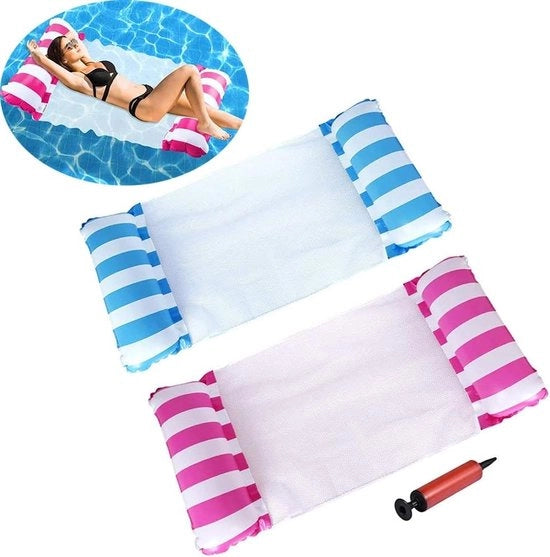Letto gonfiabile per piscina - per adulti, multifunzionale - sdraiarsi, nuotare, sedersi - sedia per piscina, pompa a mano per aria - area piscina, accessori per jacuzzi 2 pezzi
