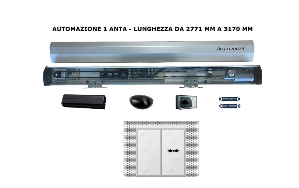 AUTOMAZIONE PORTA SCORREVOLE 1 ANTA FINO A 2770 MM 24V INIFISSI VETRO DFM