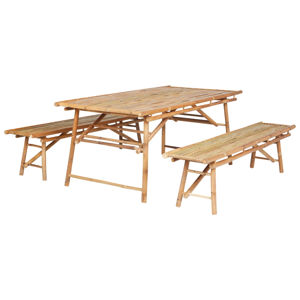 Set da pranzo da giardino 4 posti composto da Tavolo e 2 panche in marrone chiaro esterno