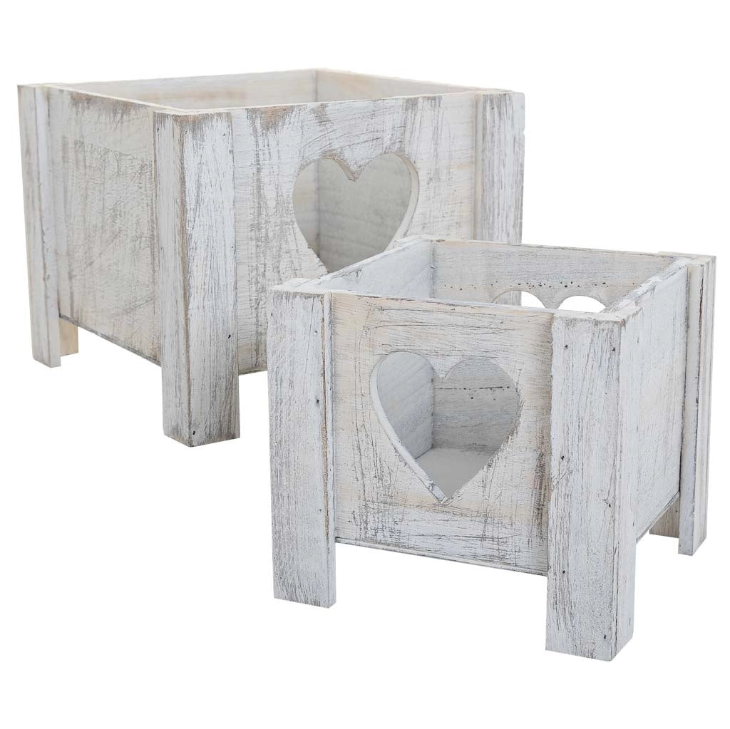 Set di 2 cestini in legno bianco