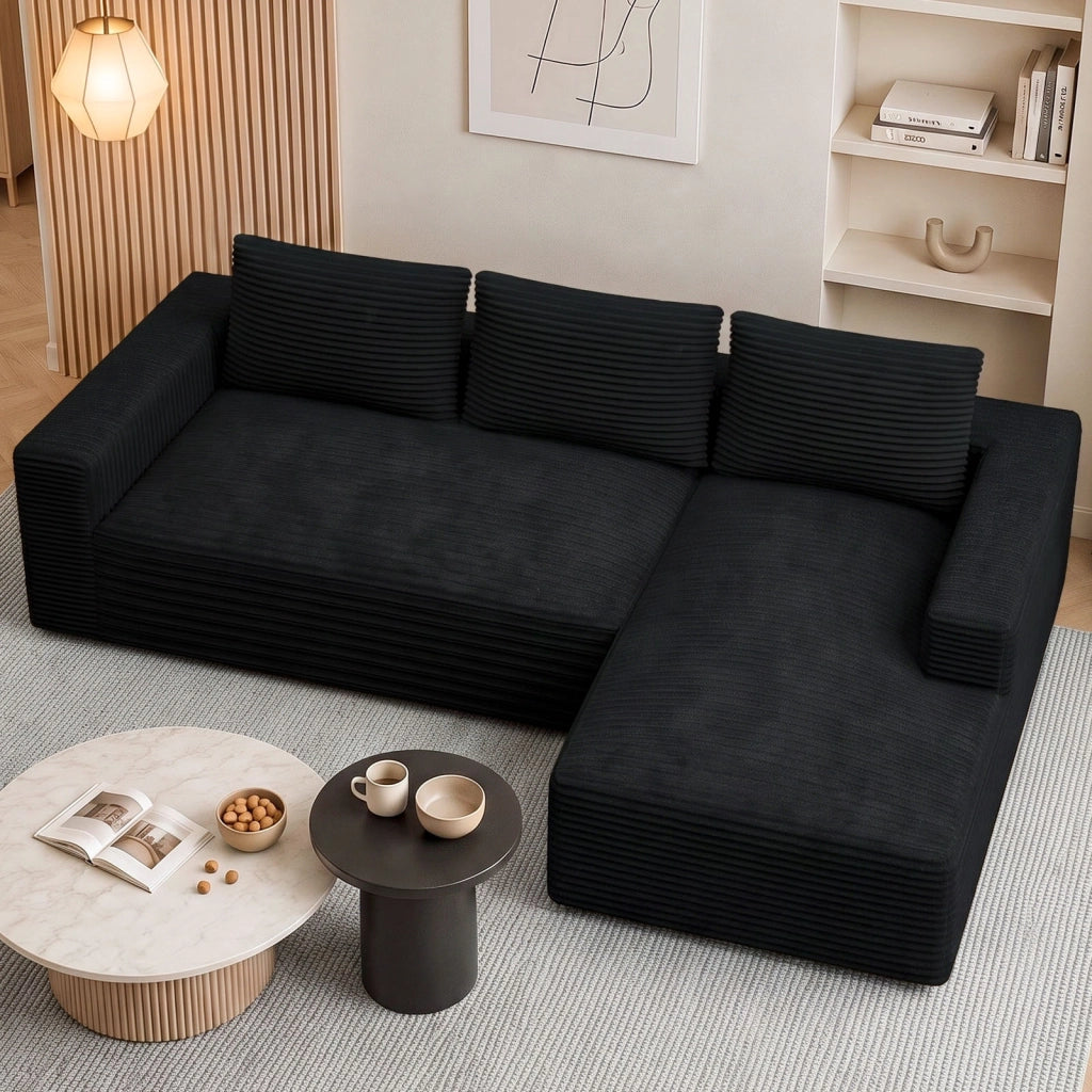 Divano angolare modulare in velluto a coste a L, divano compresso sottovuoto senza montaggio con chaise longue, molle insacchettate ergonomico