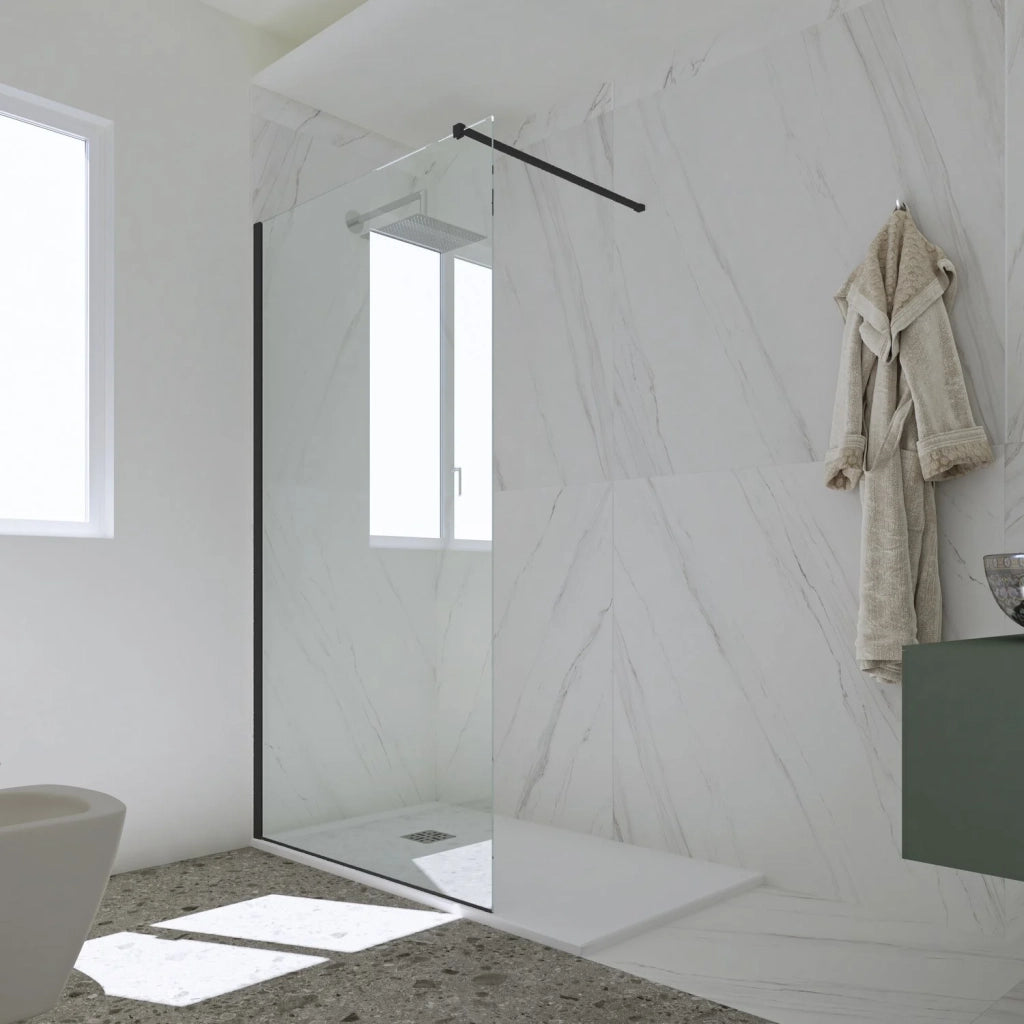 Parete doccia Walk-in da 100 CM H 200 Vetro Trasparente Profilo Nero Matt in pvc mod. Kolors