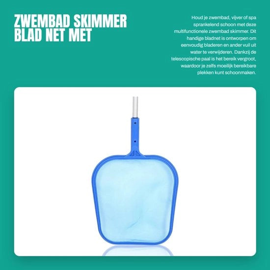 Skimmer per Piscina con Asta Telescopica in Alluminio - Rete a Maglie Sottili - Rimuova Foglie e Impurità - Strumento di Pulizia Pratico per Piscine