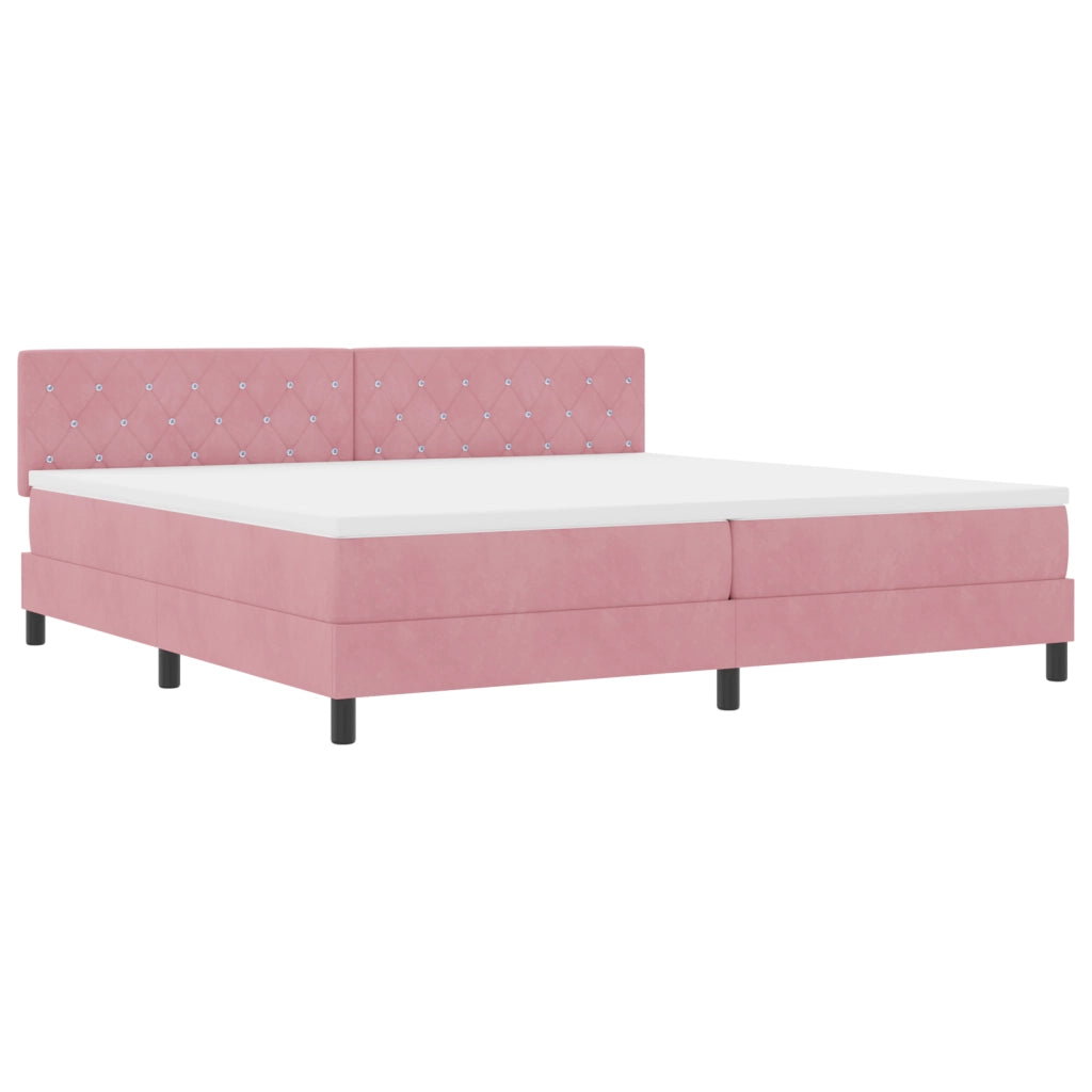 Letto a box spring con materasso e LED Rosa 200x200 cm in velluto