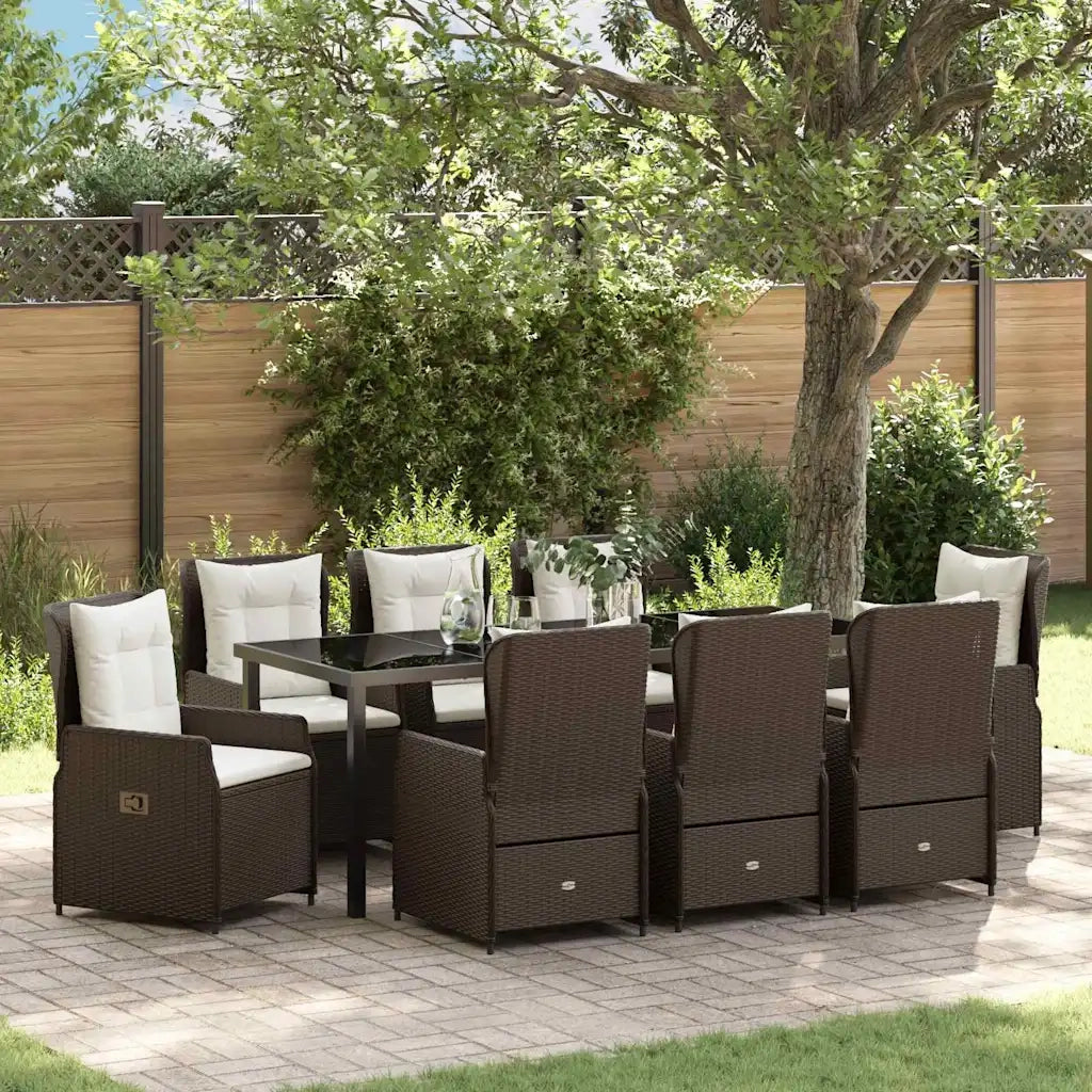 Set da Pranzo per Giardino 9 pcs Marrone polyrattan 3380952