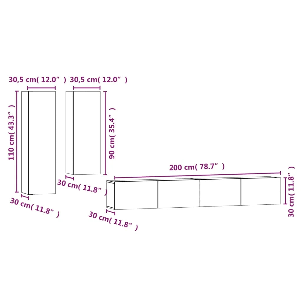 Set di mobili da 4 pezzi tra cui armadio credenza mobile TV televisore per soggiorno camera da letto salotto legno ingegnerizzato grigio 02_0024698
