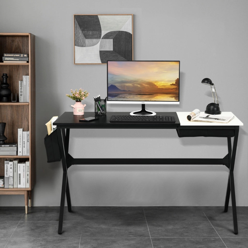 Scrivania per computer da 120cm, Scrivania da ufficio con cassetto e tasca portaoggetti laterale Nero-Scrivanie